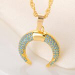 Moon Pendant Fashion Necklace Jewelry Inlay Blue Zircon 18k True Gold Pendant Necklace New Style Jewelry for Women Gift