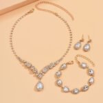 Bridal wedding jewelry set three-piece bright diamond zircon angel teardrop necklace earrings bracelet