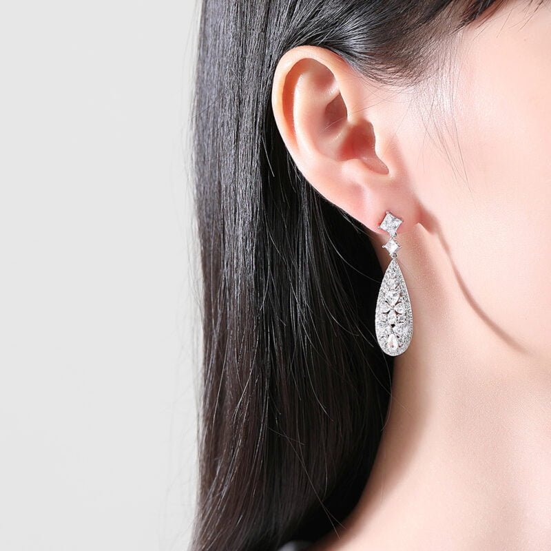 New Arrival Luxury Wedding Dinner Party Jewelry 3A Cubic Zirconia Cluster Dangle Earring