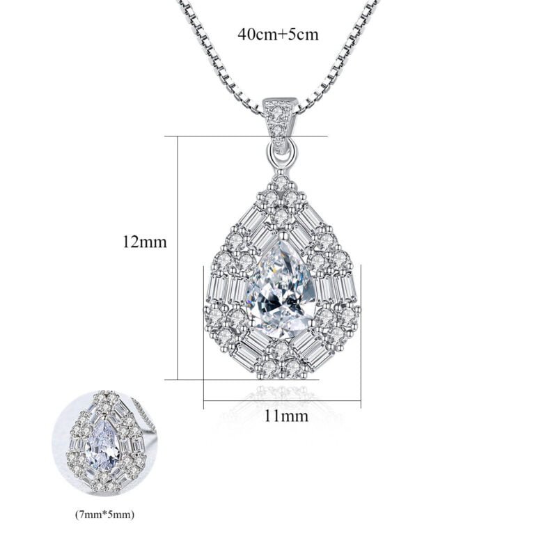 Silverbene Beautiful CZ Waterdrop 925 Sterling Silver Necklace