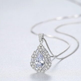 Silverbene Beautiful CZ Waterdrop 925 Sterling Silver Necklace