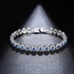 New White Gold Color Women Jewelry Gift Bridal Wedding Fashion Blue Cubic Zirconia Round Tennis Bracelets