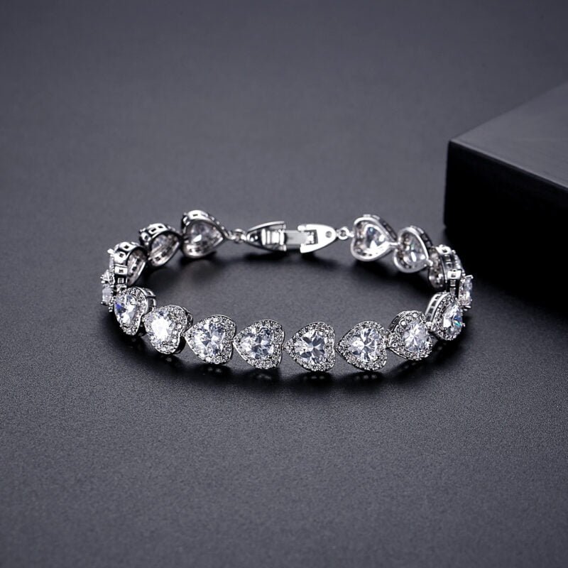 Ruby Color Rhodium Plated Fashion Luxury Heart Shape A AA Cubic Zirconia Women Jewelry Bridal Tennis Bracelet