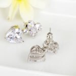 Elegant Platinum-Plated Heart Pendant Necklace and Earrings Set with Cubic Zirconia