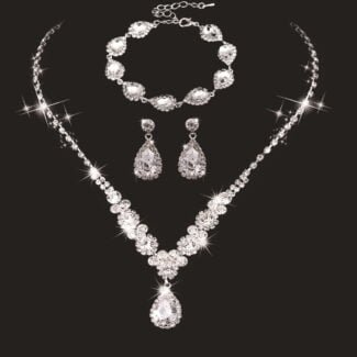 Bridal wedding jewelry set three-piece bright diamond zircon angel teardrop necklace earrings bracelet