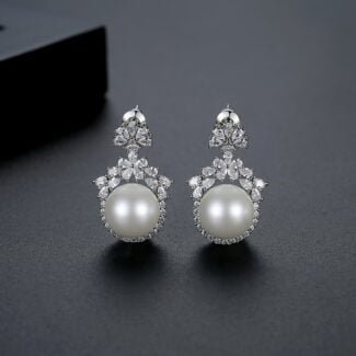 Zircon Flower Earrings with Pearl