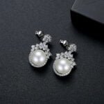 Zircon Flower Earrings with Pearl