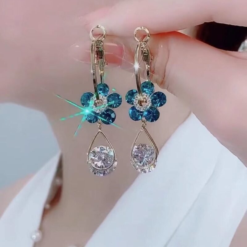 Crystal Flower Diamond Earrings