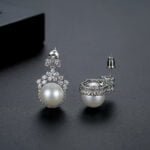 Zircon Flower Earrings with Pearl