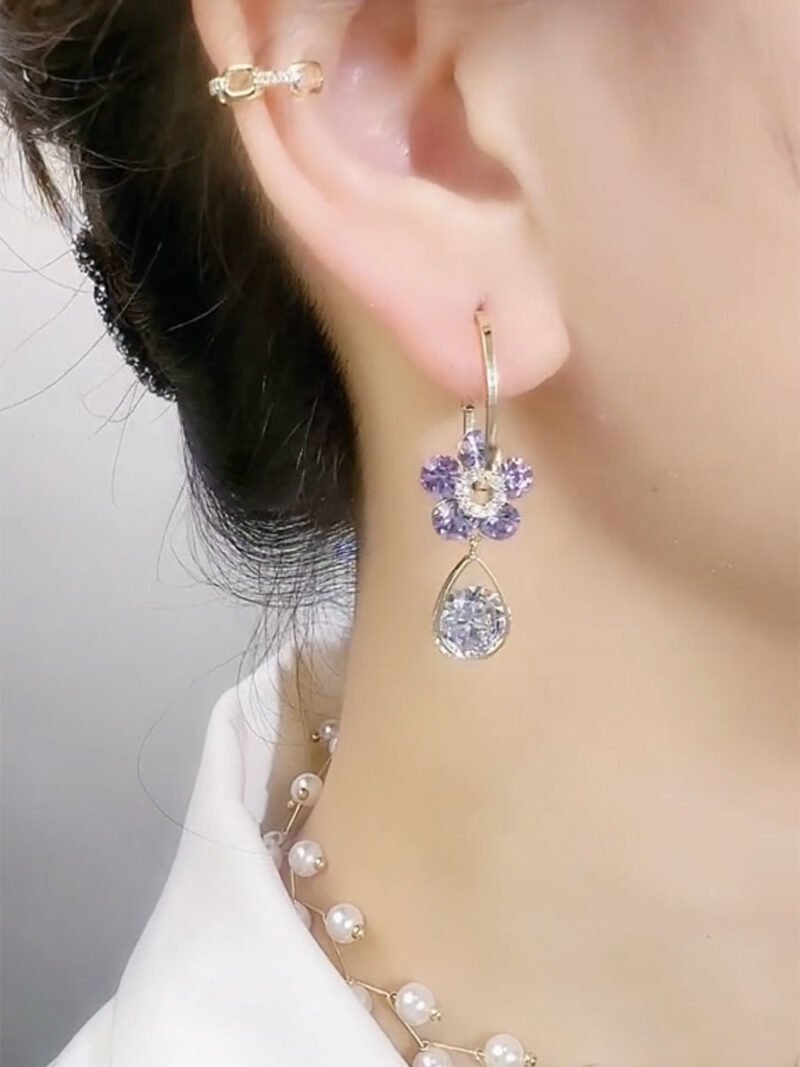 Crystal Flower Diamond Earrings